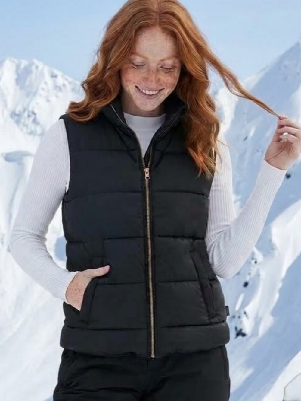 Goose Down Puffer Vest Medium Black Zip Pockets Thick Heavy Gorpcore Cabincore